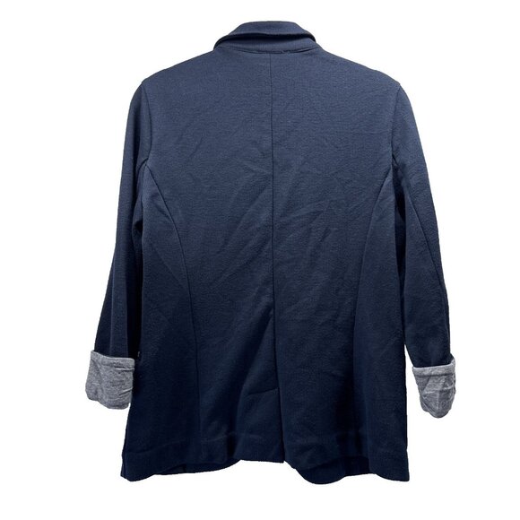 Skies Are Blue Asa Women's Blazer Sz S Blue Textured Knit Cuffed 3/4 Open Front - Picture 2 of 10